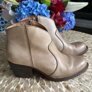 Taupe (tan) distressed Born booties, size 6.5